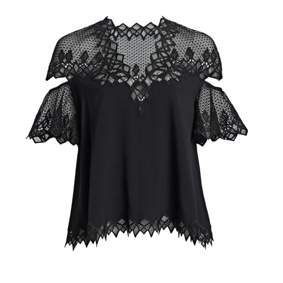 NWT JONATHAN SIMKHAI Diamond Lace Wonens Black Too Blouse - Size 0